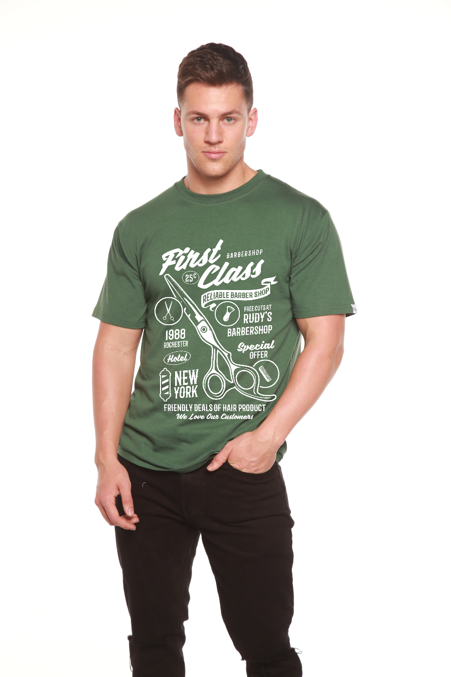 First Class Barber Men's Bamboo Viscose/Organic Cotton Short Sleeve Graphic T-Shirt