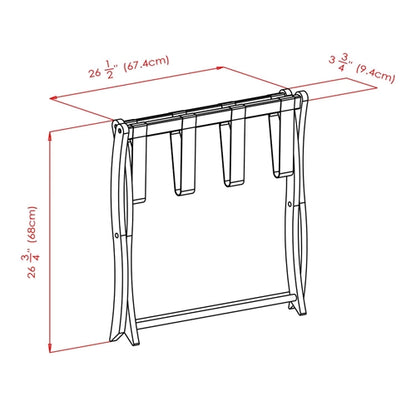 Solid Wood Folding Luggage Rack in Dark Brown Finish with Black Nylon Straps