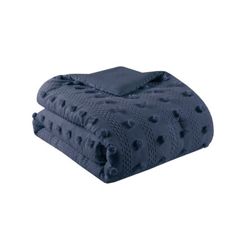3 Piece Navy Pompom Microfiber Hypoallergenic Comforter Set