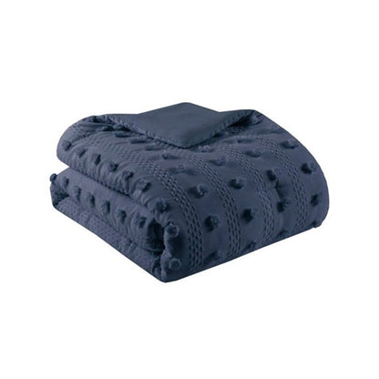 3 Piece Navy Pompom Microfiber Hypoallergenic Comforter Set