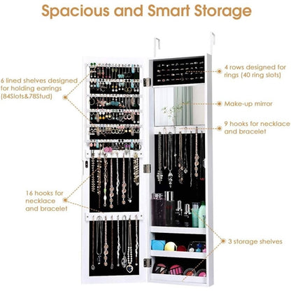 2-in-1 Wall or Door Mounted Jewelry Organizer Full Length Mirror in White