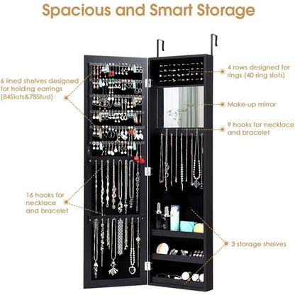 2-in-1 Black Wall or Door Mounted Jewelry Organizer Full Length Mirror