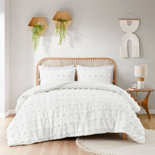 3-Piece Ivory Pompom Microfiber Comforter Set
