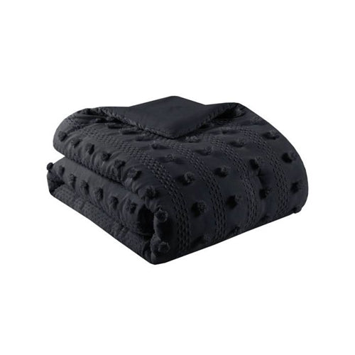 3 Piece Pompom Microfiber Hypoallergenic Comforter Set in Black