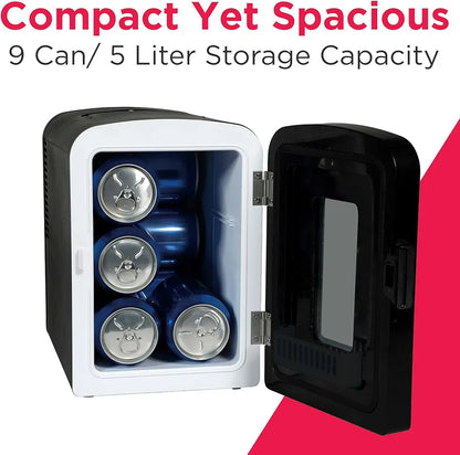 Frigidaire Portable 9-Can Mini Cooler Fridge, 5L, Brushed Stainless Rugged, Window, EFMIS189-SS, Clear Door, Glass