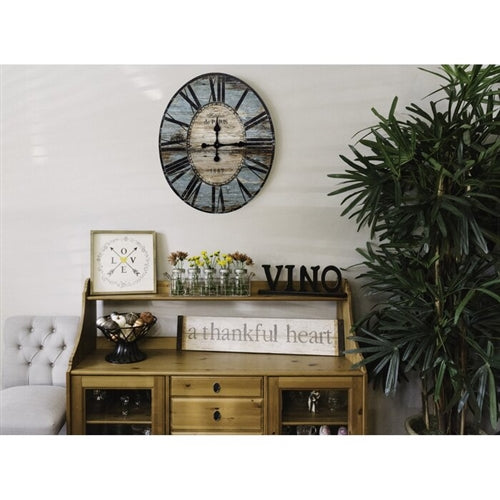Gray Oversized Distressed Paris Wood Wall Clock