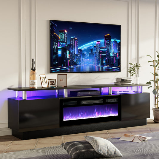 70'' TV Stand for TVs up to 80'' with Electric Fireplace and Adjustable Shelves
